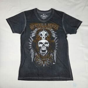 Pier 27 Cancun Mexico‎ Skull Graphic Tee Mens L Grey Distressed Biker Grunge